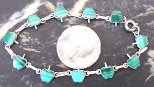 COOL CUTE VINTAGE STERLING SILVER AND MALACHITE APPLES BRACELET APPLE 7" - Picture 1 of 2