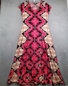 Lauren Ralph Lauren Maxi Dress XXL Red Black Aztec Print Cap Sleeve Southwest - Picture 1 of 7