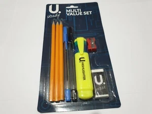 MULTI VALUE SET PENS PENCILS ERASER SHARPENER HIGHLIGHTER PEN PACK SCHOOL  - Picture 1 of 1