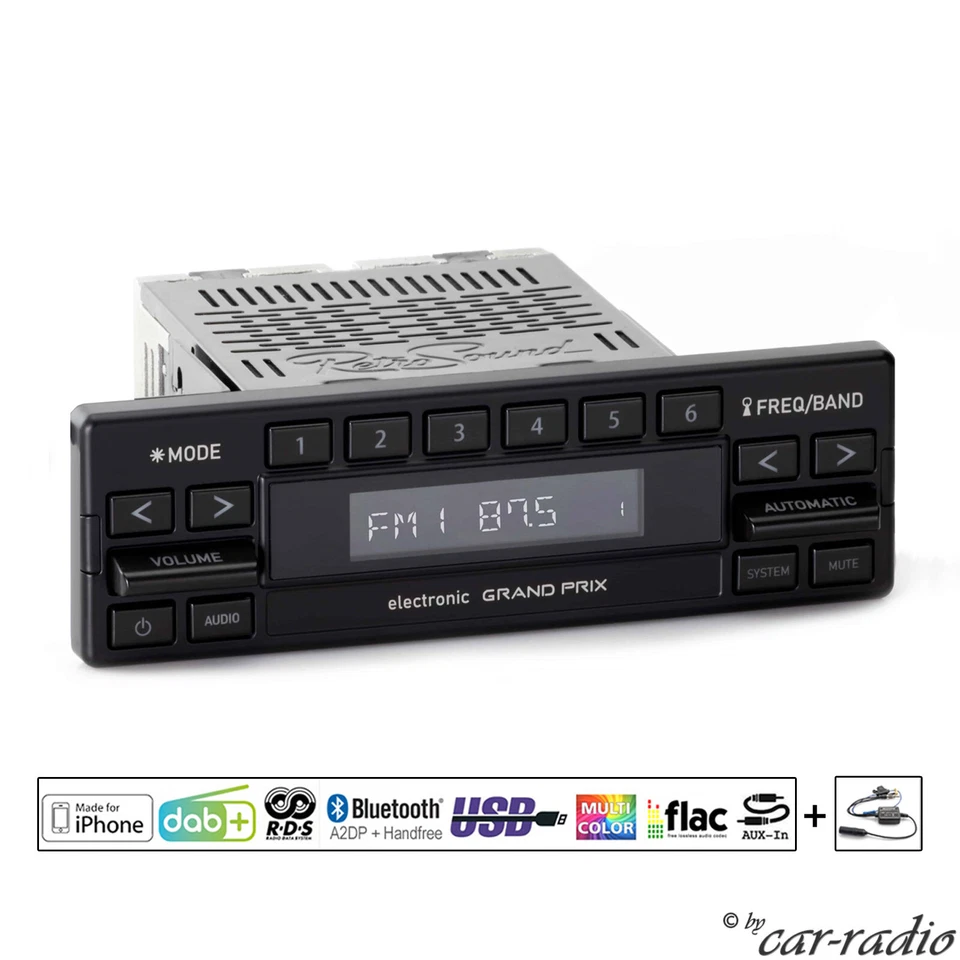 Retrosound Grand Prix Retro Autoradio DAB+ Bluetooth Radio MP3 USB Motor-6DAB - Bild 1 von 4