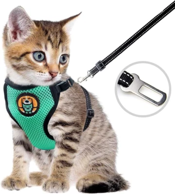 AWOOF Reflective Kitten Harness and Leash Escape Proof with Car Seat Belt, Adjustable