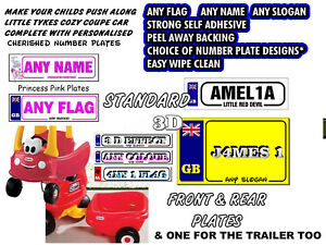 3 x Personalised Number plate Stickers exact fit little tikes Cozy Coupe car 