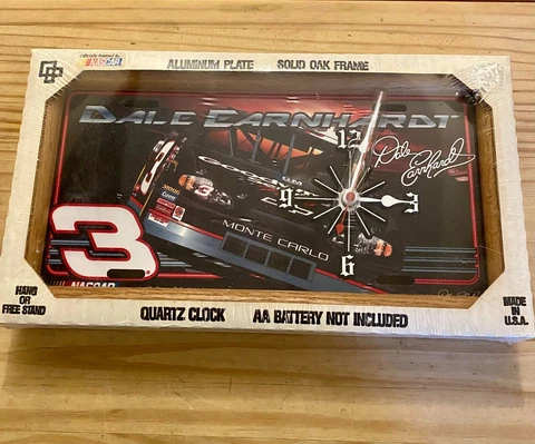 DALE EARNHARDT Racing Reflections License Plate Quartz Clock with Oak Frame NEW Cover