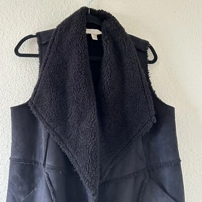 Caslon Mujer Chaleco Cadigan Grande Negro Grande Peluche Cuello Capa Otoño Acogedora Cabina Foto 1 de 4