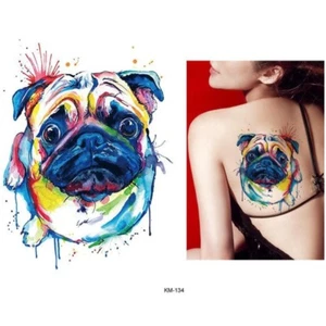 Temporäres Tattoo Mops Hund Pug Bunt Design Klebetattoo Körperkunt - Picture 1 of 3