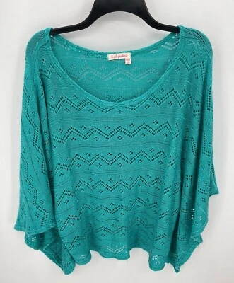 Fresh Produce Sweater Womens M/L Blue Green Metallic Open Knit Poncho Boho - Image 1 of 4