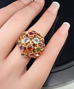 Vintage 18K Rose Gold SPUTNIK MCM MULTI GEMSTONE DOME Ring Size 5.25 - Picture 1 of 7