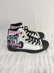 Zapatos deportivos RAAD "Just A Girl With Sass" blancos y negros de caña alta W9.5 nuevos sin caja - Imagen 1 de 9