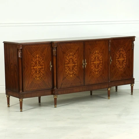 Stunning Traditional Rosewood 4 door Sideboard Server Buffet w Satinwood inlay Cover