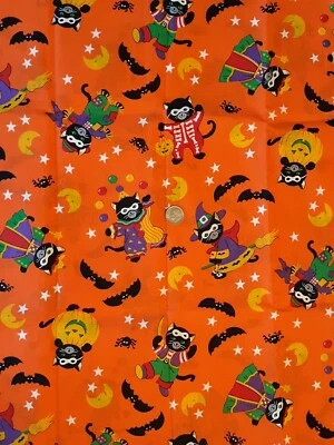 Cranston VIP Halloween Orange Black Cats Trick or Treat Bat 18.5" Quilt Fabric - Image 1 of 3