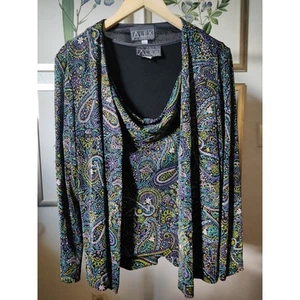 Alex Evenings Blue Green Sequin Formal Tank Cardigan Set Size L - Picture 1 of 7