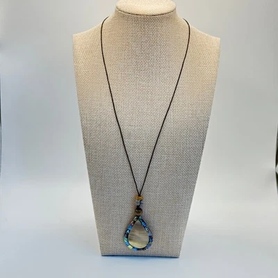 Abalone Shell Pendant Necklace Adjustable Cord Boho Hippie Jewelry - Image 1 of 4