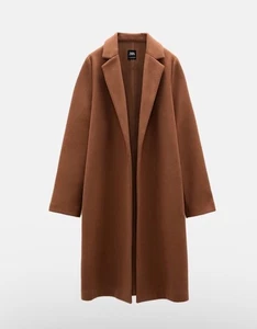 Zara Womens Long Lapel Coat, Oatmeal, Pockets, Blogger Fav, Size Large - Picture 1 of 7