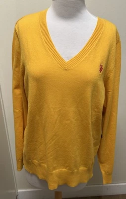 NUEVO CON ETIQUETAS POLO EE. UU. ASSN. Suéter Pullover Clásico Preppy Amarillo Cuello en V - Talla XL Foto 1 de 4