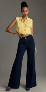 MAUVE - ANTHROPOLOGIE The Naomi Pantalones Acampanados Pierna Ancha en Negro Talla 14 EE. UU. Alto/16 - Imagen 1 de 16