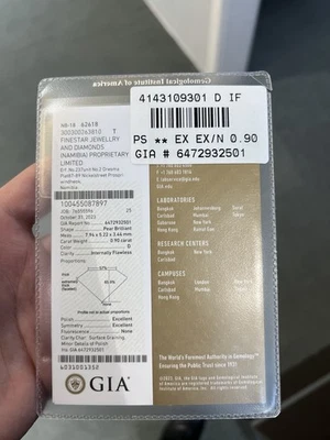 Anillo de diamantes talla pera de 0,90 quilates certificado D/IF GIA Foto 1 de 4