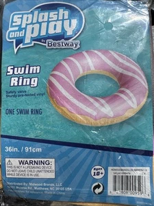 Inflatable Pink Iced. Donut Swimming Pool Float Ring 36in/91cm Splash &Play - Picture 1 of 2
