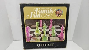 Vintage Chess Set Hasbro World Of Family Fun Game Clear Pink Green 1971 - Picture 1 of 20