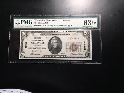 National Bank Note Wellsville NY PMG 63 EPQ Nicest Known - Image 1 of 4