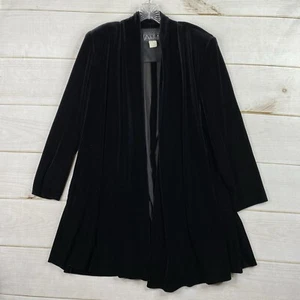 Alex Evenings Jacket Sz M High Collar Black Velvet Duster Holiday Evening Vtg - Picture 1 of 8