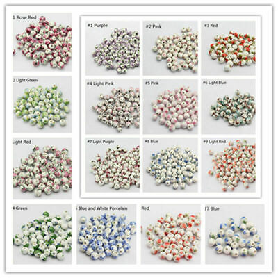 10pcs Charm Round Ceramic Flower Loose Beads DIY Jewelry Making 8mm 10mm 12mm • 2.71£
