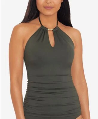 Blusa de banho Ralph Lauren verde oliva gola alta controle de barriga, EUA 10 (6264 - Imagem 1 de 3