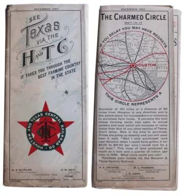 休斯顿和德克萨斯中央铁路 1897 年地图 HTC H&TC Texana Lone Star 特别版 — 第 1/4 张图片