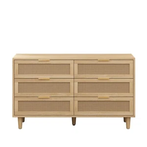 51 x 16 x 30" Rattan Storage Cabinet, 6-Drawers, Natural wood Color - Picture 1 of 8