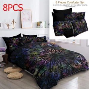 8PCS Soft Bedding Set BlessLiving Colored Mandala Flower Comforter Set King Size - Picture 1 of 11