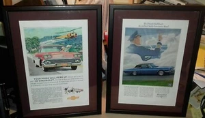 FRAMED AMERICAN CARS X2 58 ,CHEVEY BEL AIR ,66 ,FORD THUNDERBIRD NICE - Picture 1 of 2