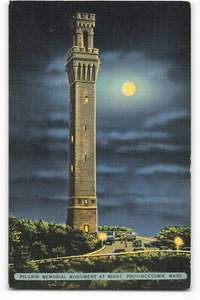 Pilgrim Memorial Monument At Night, Provincetown, Mass VTG Postcard ME4. - Picture 1 of 2
