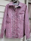 Orvis Women Shirt Cotton Long Sleeve 12 M L Checkered  Pink White Ruffles $69