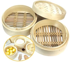 2 Tier - Dim Sum Bamboo Steamer Basket cookware for Buns, and Dumplings - Picture 1 of 6