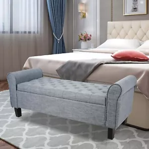51" Upholstered Storage Ottoman End of Bed Bench Foot Rest with Rolled Arms - Picture 1 of 49