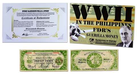 WWII FDR’s Philippine 20 Pesos Single Banknote Folder - Guerilla Money Cover