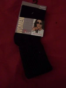 1 Pair Medium BUM Cotton Turn Cuff Crew Women Sock Black 9-11 - Picture 1 of 4