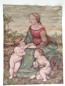 VTG Victorian Tapestry Mother Child Children Wall Art 23"x17" Upholstery Panel - Picture 1 of 7