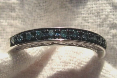 Size 8 Sterling Silver Ornate Stackable Blue Diamond Band Ring Guard - Image 1 of 4