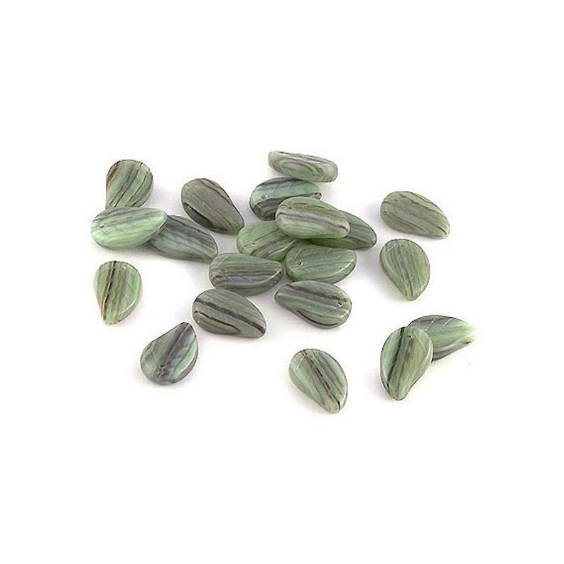 Vintage Czech Glass Leaf Beads - Fern Green Streaky - Pack of 20 Beads - Image 1 of 1