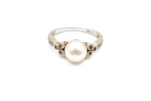 14k White Gold Pearl Diamond Ring Size 7 T1 - Picture 1 of 13