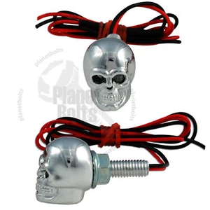 Blue Chrome Skull LED License Plate Bolts Motorcycle Nut Accent Light Fastener - Picture 1 of 3