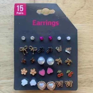 NEW 15 Pack Earrings - Butterflies, Cherries, Hearts, Flowers, Crosses - Picture 1 of 1