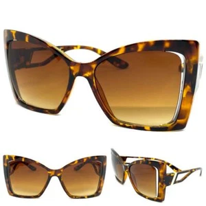 OVERSIZED Exaggerated Retro Modern CAT EYE Style SUN GLASSES Big Tortoise Frame - Picture 1 of 6
