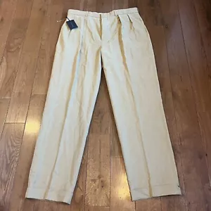 NWT Mens Polo Ralph Lauren Pants Tan Silk Cotton Blend Cuffed Pleated 36x32 - Picture 1 of 12