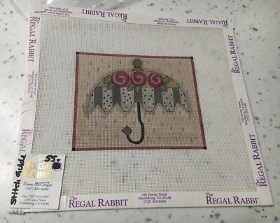 REDUCED!  VTG  "Eunice" Umbrella Hand Painted NP Canvas - 18 Ct. + Stitch Guide - Image 1 of 3