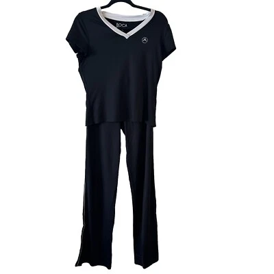 Boca For Cache Athleisure Set Black Top Medium And Pants XS Silver Side Stripe - Image 1 of 4