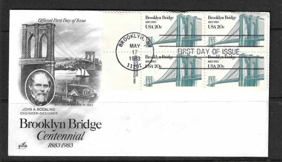 US SC # 2041  Brooklyn Bridge FDC BLK4 Copyright .  Artcraft Cachet - Image 1 of 1