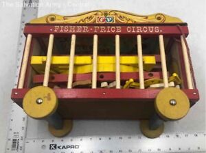 Vintage Fisher-Price Multicolor Wooden Square Shape Circus Wagon Large Play Set