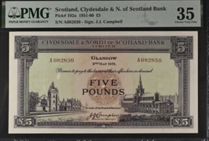 1951-60 Scotland 5 Pounds P192a BANKNOTE PMG 35 - Picture 1 of 2