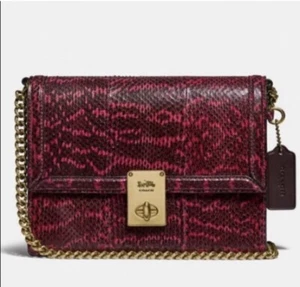NUEVO CON ETIQUETAS COACH Hutton Bolso de Hombro Piel de Serpiente/Cuero-Latón Cerise - Imagen 1 de 6